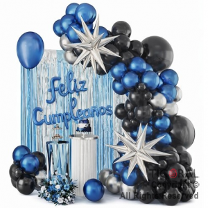 SET DE GLOBOS ARCO XL FELIZ CUMPLEA�OS NEGRO AZUL Y PLATA SS 98 UNIDADES